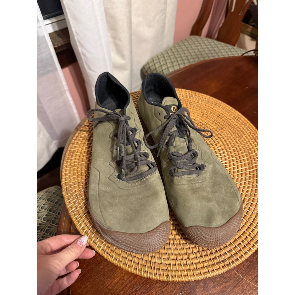 Merrell Vapor Glove Barefoot Sneakers Olive Green Suede Vibram Sole Mens 14